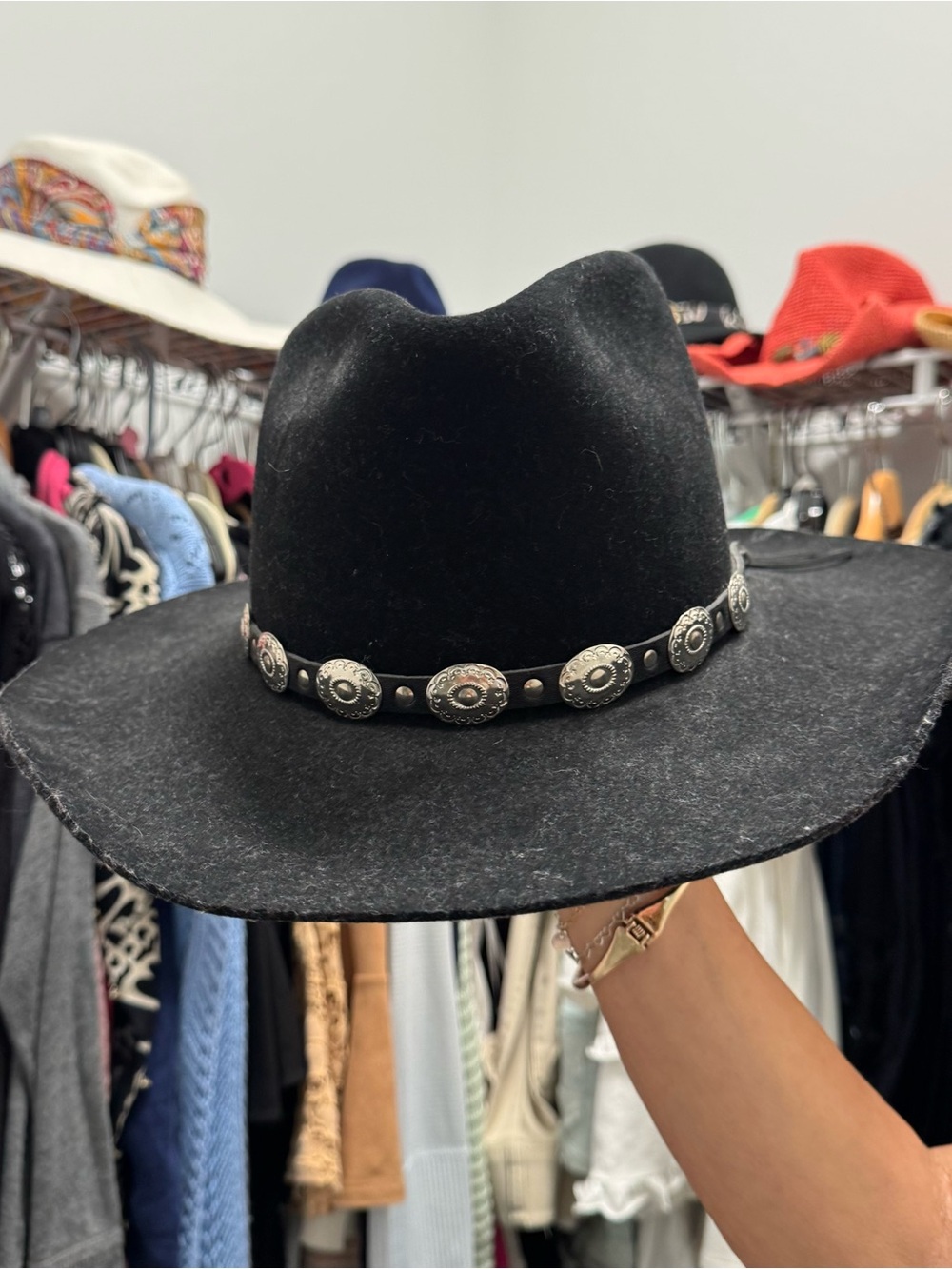 Stetson Black Felt Western Hat with Concho Band